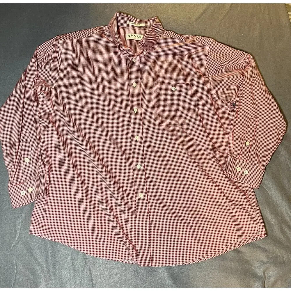 Orvis‎ Shirt Men's XL Red Fishing Button 100% Cotton Camp Hiking